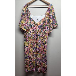 Cato Mini Dress Women Size 22/24W Pink Floral Short Sleeve Feminine Casual